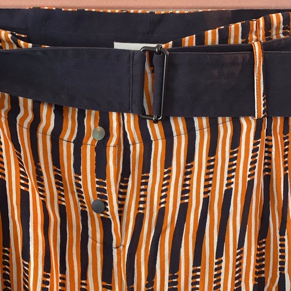 A.L.C. 2014 Orange Navy Striped Silk Shorts Oxford w/ Belt Snaps Women's Large - Picture 6 of 11